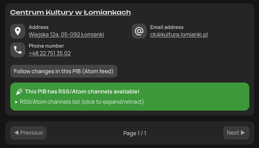 Zmiany w wyszukiwarce RSSów w BIPach