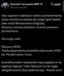Ministerstwo Emigracji xD PiS przez 8 lat ściągnął do Polski 100 tys. Banglijczyków, 100 tys. Hindusów, 100 tys. Uzbeków, tyle samo Nepalczyków, Gruzinów, Turków, Filipińczyków etc. etc. i teraz nagle won cweltrumpa #trumpowakurtyzna #dominiktarczynski #bekazpisu #polityka