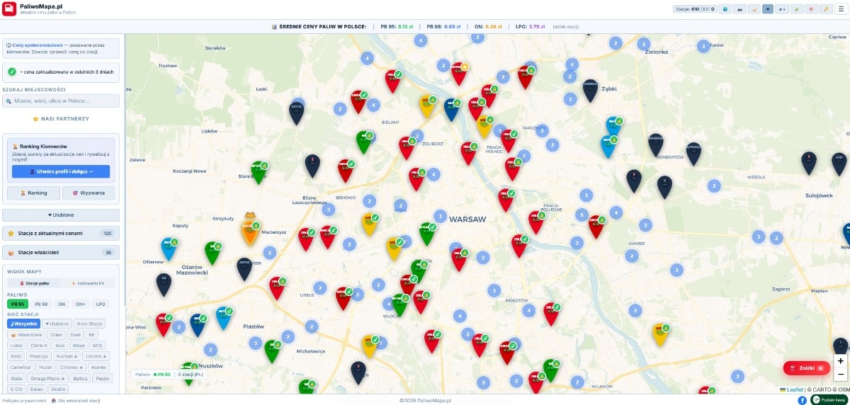 PaliwoMapa.pl - darmowa mapa z cenami paliw w Polsce (społeczność + właściciele stacji + auto aktualizacje cen)