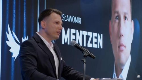 Sławomir Mentzen podczas startu kampanii europarlamentarnej Konfederacji